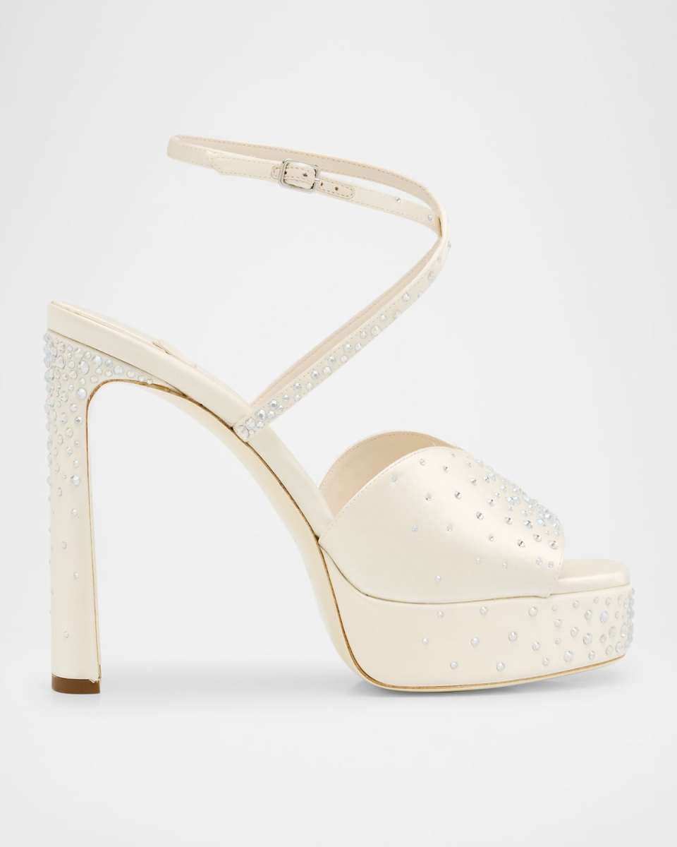 Karli Satin Crystal Ankle-Strap Platform Sandals